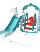 Nichiduta Garden Spatiu de joaca 3 in 1 Tower Arcada Blue cu Leagan convertibil Tobogan cu trepte late Margini rotunjite Piscina cu 200 bile joaca incluse Cos de baschet cu Minge