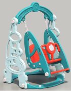 Nichiduta Garden Spatiu de joaca 3 in 1 Tower Arcada Blue cu Leagan convertibil Tobogan cu trepte late Margini rotunjite Piscina cu 200 bile joaca incluse Cos de baschet cu Minge