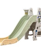 Nichiduta Garden Spatiu de joaca 3in1 Astronaut Green cu Tobogan Leagan cu bara de protectie detasabila jucarie muzicala Cos de baschet Minge si Piscina cu 200 bile incluse