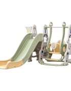 Nichiduta Garden Spatiu de joaca 3in1 Astronaut Green cu Tobogan Leagan cu bara de protectie detasabila jucarie muzicala Cos de baschet Minge si Piscina cu 200 bile incluse