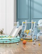 Nichiduta Garden Spatiu de joaca 4 in 1 Astronaut Blue cu leagan convertibil si bara detasabila tobogan cu manere si trepte largi poarta de fotbal cu minge Piscina cu 200 bile incluse