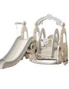 Nichiduta Garden Spatiu de joaca 4 in 1 Happy Turtle Arcada Beige cu tobogan leagan cu bara de protectie detasabila jucarie muzicala cos de baschet minge poarta de fotbal piscina cu 200 bile