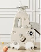 Nichiduta Garden Spatiu de joaca 4 in 1 Happy Turtle Arcada Beige cu tobogan leagan cu bara de protectie detasabila jucarie muzicala cos de baschet minge poarta de fotbal piscina cu 200 bile