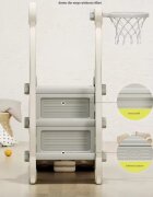 Nichiduta Garden Spatiu de joaca 4 in 1 Happy Turtle Arcada Beige cu tobogan leagan cu bara de protectie detasabila jucarie muzicala cos de baschet minge poarta de fotbal piscina cu 200 bile