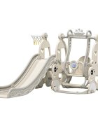 Nichiduta Garden Spatiu de joaca 4 in 1 Happy Turtle Beige cu tobogan leagan cu bara de protectie detasabila jucarie muzicala cos de baschet minge si poarta de fotbal