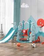 Nichiduta Garden Spatiu de joaca 4 in 1 Tower Blue cu tobogan leagan cu bara de protectie detasabila jucarie muzicala cos de baschet minge si poarta de fotbal