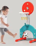 Nichiduta Garden Spatiu de joaca 4 in 1 Tower Blue cu tobogan leagan cu bara de protectie detasabila jucarie muzicala cos de baschet minge si poarta de fotbal