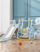 Nichiduta Garden Spatiu de joaca 4in1 Astronaut Blue cu tobogan leagan cu bara de protectie detasabila jucarie muzicala cos de baschet cu inaltime reglabila minge si poarta de fotbal