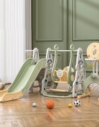 Nichiduta Garden Spatiu de joaca 4in1 Astronaut Green cu tobogan leagan cu bara de protectie detasabila jucarie muzicala cos de baschet cu inaltime reglabila minge si poarta de fotbal