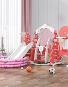 Nichiduta Garden Spatiu de joaca 4in1 Tower Arcada Red cu leagan convertibil si bara detasabila tobogan cu trepte late margini rotunjite si Piscina cu 200 bile joaca incluse