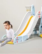 Nichiduta Garden Spatiu de joaca Astronaut Arcada Blue cu Leagan convertibil Tobogan cu trepte late margini rotunjite si Cos de baschet cu Minge inclusa