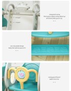 Nichiduta Garden Spatiu de joaca Happy Turtle Blue 3 in 1 cu tobogan leagan cu bara de protectie detasabila jucarie muzicala cos de baschet mingie si piscina cu 200 bile joaca incluse