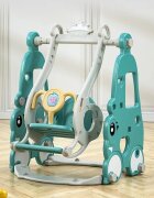 Nichiduta Garden Spatiu de joaca Happy Turtle Blue 3 in 1 cu tobogan leagan cu bara de protectie detasabila jucarie muzicala cos de baschet mingie si piscina cu 200 bile joaca incluse