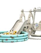 Nichiduta Garden Spatiu de joaca Happy Turtle Grey 3 in 1 cu tobogan leagan cu bara de protectie detasabila jucarie muzicala cos de baschet mingie si piscina cu 200 bile joaca incluse