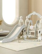 Nichiduta Garden Spatiu de joaca pentru copii 3in1 Happy Turtle Arcada Beige interiorexterior cu tobogan Leagan cu bara de protectie detasabila jucarie muzicala cos de baschet si minge inclusa