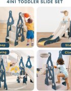 Nichiduta Garden Spatiu de joaca pentru copii 3in1 Rocket Blue cu tobogan leagan cu bara de protectie detasabila jucarie muzicala cos de baschet dimensiune 50 x 135 x 116 cm