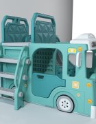 Nichiduta Garden Spatiu de joaca pentru copii 4 in 1 Nichiduta Happy Bus Green cu saltea impermeabila din spuma Leagan convertibil Tobogan cu manere si trepte antiderapante Cos de baschet