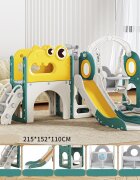 Nichiduta Garden Spatiu de joaca pentru copii Nickron 5 greenwhite Leagan muzical cu masuta scari de acces si tobogan cadru stabil si robust dimensiune 215 x 152 x 110 cm