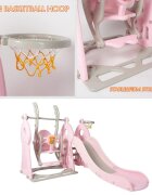 Nichiduta Garden Spatiu de joaca pentru copii Ocean Pink interiorexterior 3in1 cu tobogan leagan cu bara de protectie detasabila si inaltime reglabila jucarie muzicala cos de baschet si minge inclusa