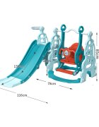 Nichiduta Garden Spatiu de joaca pentru copii Tower Blue interiorexterior 3in1 cu tobogan leagan cu bara de protectie detasabila jucarie muzicala cos de baschet si mingie inclusa