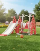 Nichiduta Garden Spatiu de joaca pentru copii Tower Red interiorexterior 3in1 cu tobogan leagan cu bara de protectie detasabila jucarie muzicala cos de baschet si mingie inclusa