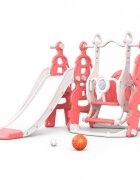 Nichiduta Garden Spatiu de joaca pentru copii Tower Red interiorexterior 3in1 cu tobogan leagan cu bara de protectie detasabila jucarie muzicala cos de baschet si mingie inclusa