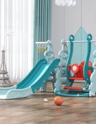 Nichiduta Garden Spatiu de joaca Tower II Blue cu Leagan convertibil Tobogan cu trepte late Margini rotunjite Cos de baschet cu minge inclusa