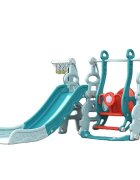 Nichiduta Garden Spatiu de joaca Tower II Blue cu Leagan convertibil Tobogan cu trepte late Margini rotunjite Cos de baschet cu minge inclusa