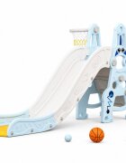 Nichiduta Garden Tobogan Astronaut Blue interiorexterior cu margini rotunjite trepte largi protectii laterale inalte si Cos de baschet cu minge inclusa