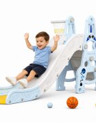 Nichiduta Garden Tobogan Astronaut Blue interiorexterior cu margini rotunjite trepte largi protectii laterale inalte si Cos de baschet cu minge inclusa