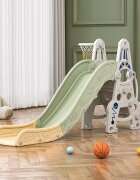 Nichiduta Garden Tobogan Astronaut Green interiorexterior cu margini rotunjite trepte largi protectii laterale inalte si Cos de baschet cu minge inclusa
