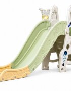Nichiduta Garden Tobogan Astronaut Green interiorexterior cu margini rotunjite trepte largi protectii laterale inalte si Cos de baschet cu minge inclusa