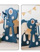 Nichiduta Garden Tobogan pentru copii Dinosaur Blue cu mini-cos de Baschet si joc de precizie cu inele prevazut cu scara manere de sustinere design pliabil dimensiune 150 x 67.5 cm