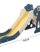 Nichiduta Garden Tobogan pentru copii Dinosaur Blue cu mini-cos de Baschet si joc de precizie cu inele prevazut cu scara manere de sustinere design pliabil dimensiune 150 x 67.5 cm