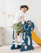 Nichiduta Garden Tobogan pentru copii Dinosaur Blue cu mini-cos de Baschet si joc de precizie cu inele prevazut cu scara manere de sustinere design pliabil dimensiune 150 x 67.5 cm