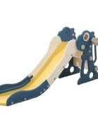 Nichiduta Garden Tobogan pentru copii Dinosaur Blue cu mini-cos de Baschet si joc de precizie cu inele prevazut cu scara manere de sustinere design pliabil dimensiune 150 x 67.5 cm