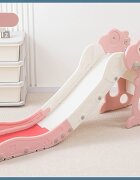 Nichiduta Garden Tobogan pentru copii Dinosaur Pink cu mini-cos de Baschet si joc de precizie cu inele prevazut cu scara manere de sustinere design pliabil dimensiune 150 x 67.5 cm