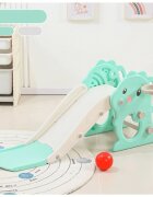 Nichiduta Garden Tobogan pentru copii Little Green Dragon design pliabil cu mini-cos de baschet prevazut cu scara manere de sustinere dimensiune 38 x 115 x 54 cm