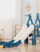 Nichiduta Garden Tobogan pentru copii Rocket Blue prevazut cu scara si manere de sustinere cu mini-cos de Baschet dimensiune 150 x 38 x 91 cm