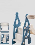 Nichiduta Garden Tobogan pentru copii Rocket Blue prevazut cu scara si manere de sustinere cu mini-cos de Baschet dimensiune 150 x 38 x 91 cm
