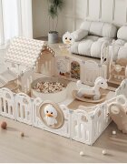 Nichiduta Gardulet loc de joaca interiorexterior Garden cu margini rotunjitePoarta de sigurantaLeaganBalansoarCasutaCos de baschetOrganizatorToboganPiscina uscataCovoras spuma 1cm grosime Happy House Beige