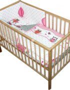 Nichiduta Lenjerie patut 120x60 cm cu 4 piese Owls roz