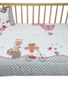 Nichiduta Lenjerie patut cu 3 piese Owls roz