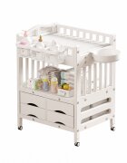 Nichiduta Masa de infasat pentru bebelusi Deluxe White cu Salteluta si Lavoar incluse suporturi laterale de depozitare design multifuncional inaltime reglabila 4 roti pivotante 360