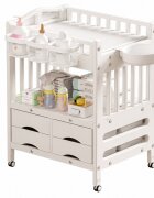 Nichiduta Masa de infasat pentru bebelusi Deluxe White cu Salteluta si Lavoar incluse suporturi laterale de depozitare design multifuncional inaltime reglabila 4 roti pivotante 360