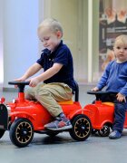 Nichiduta Masinuta electrica de epoca pentru copii Modern Classic Red 12V cu Vagon pentru al doilea copil 2 motoare Spatar inalt Roti din plastic rezistent Faruri cu lumini LED Pornire la buton Pedala de acceleratie