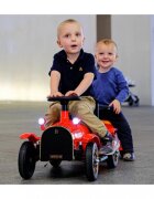 Nichiduta Masinuta electrica de epoca pentru copii Modern Classic Red 12V cu Vagon pentru al doilea copil 2 motoare Spatar inalt Roti din plastic rezistent Faruri cu lumini LED Pornire la buton Pedala de acceleratie