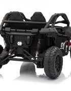 Nichiduta Masinuta electrica de teren pentru 2 copii UTV 4x4 Black800W telecomanda 2.4Gacumulator 12V10Ahroti late din cauciuc EVAscaun din pielesuspensiifaruri cu lumini LEDmufa USBMP3Bluetooth120x81x65cm
