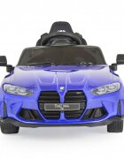 Nichiduta Masinuta electrica pentru copii BMW M4 Painted Blue 12V 90W cu echipare premium deschidere usi si licenta panou audio roti din spuma Eva pornire la buton lumini si telecomanda