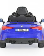 Nichiduta Masinuta electrica pentru copii BMW M4 Painted Blue 12V 90W cu echipare premium deschidere usi si licenta panou audio roti din spuma Eva pornire la buton lumini si telecomanda